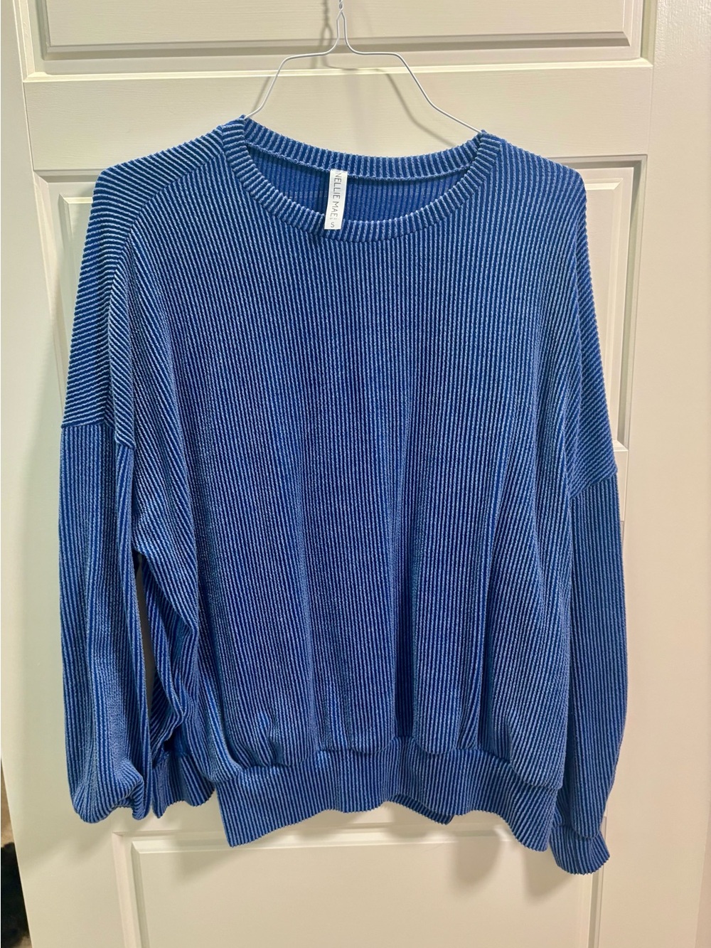 Blue Ribbed Crewneck Sweater - Women